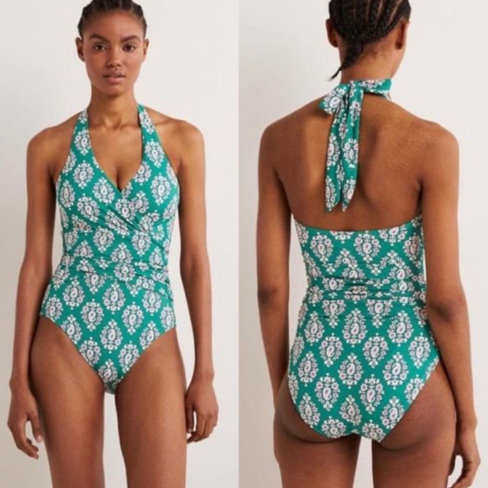 Boden Green and White One Piece Swimsuit 8L